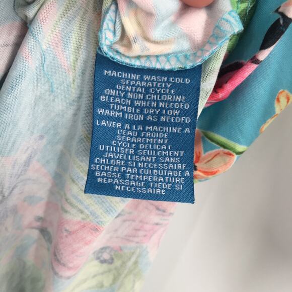Caribbean Joe Tropical Pullover Top 3/4 Sleeve Crew Parrot floral Small SPRING - Picture 6 of 6